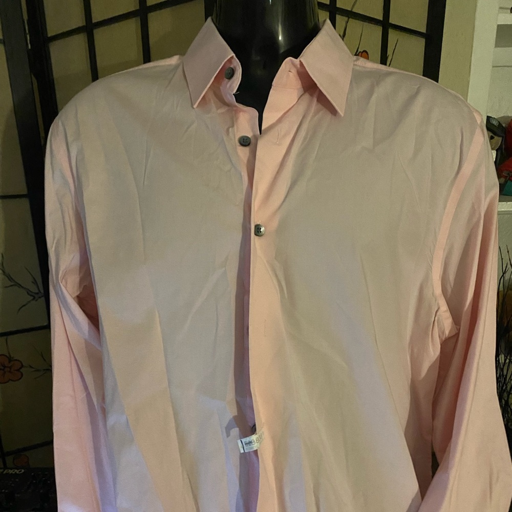 Express Men's Light Pink Dress Shirt - Button Front Spread Collar